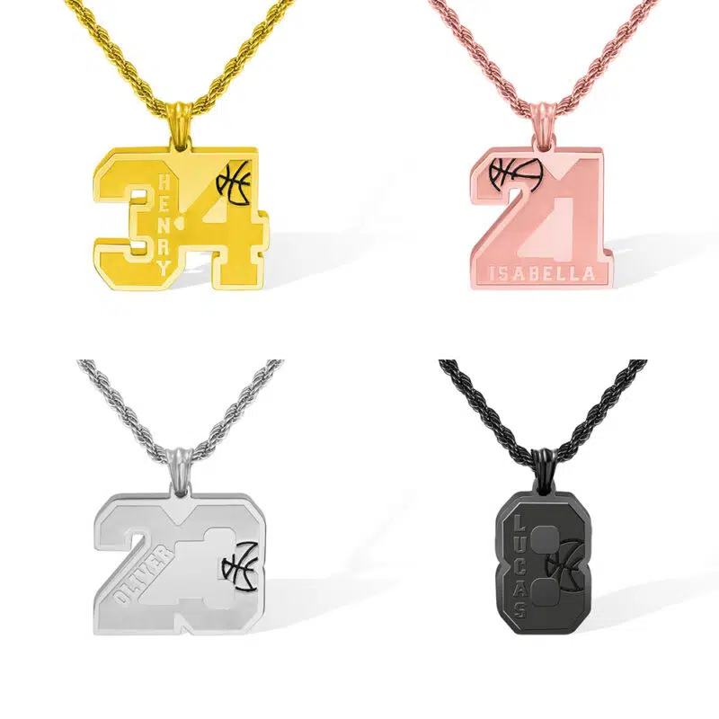 Custom Basketball Number Necklace with Name - Wassby